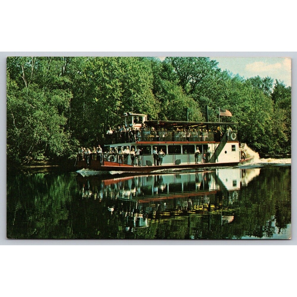 Vintage Postcard Tom Sawyer Riverboat Slaters Landing Hulbert MI Michigan 12007D